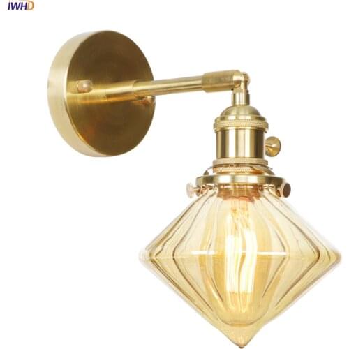 IWHD Nordic Diamond Glass LED Wall Light Cafe Bar Bathroom Mirror Switch Modern Copper Wall Sconce Wandlamp Luminaria Lighting
