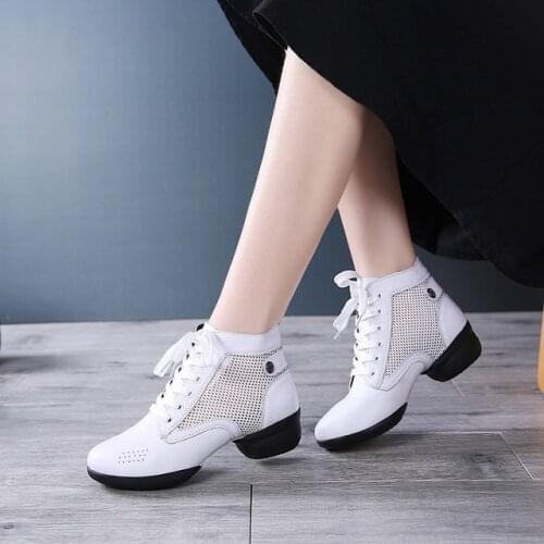 Professional Dance Shoes Woman Sports Leather Shoes Boot Semi Square Dance Modern Boots Shoes for women Soft Bottom sneakers