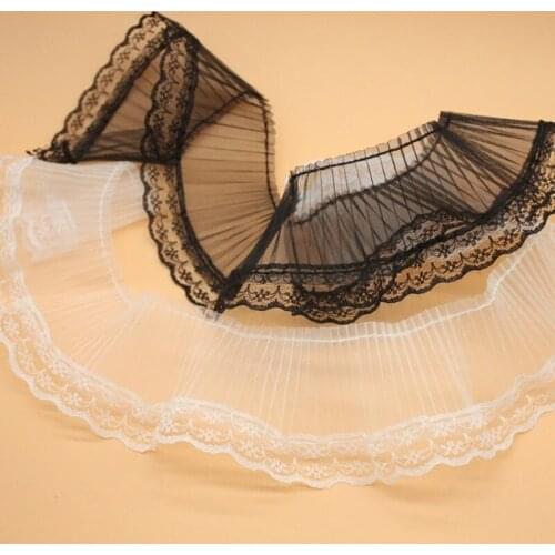 1M Embroidery Laces High Quality Lace Fabric 7cm Black Lace Organza Fabric White Lace Ribbon Dress lace trim ruban dentelle LQ51