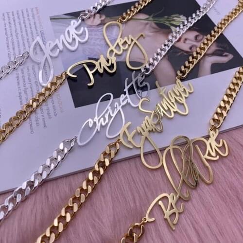 Iced Out Cuban Personalized Custom Name Pendant Necklace Customized Cursive Nameplate Necklaces Women Handmade Christmas Gift
