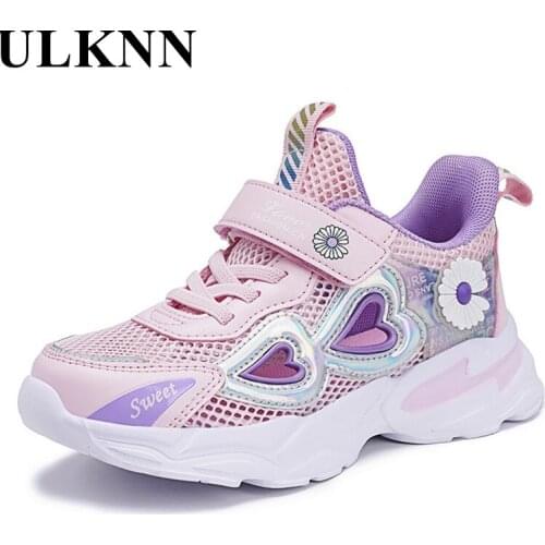 ULKNN Girls Breathable Single Mesh Shoes Summer Hollow Non-slip Shoes Student Soft Bottom Running Kids Leisure Outdoor Sports