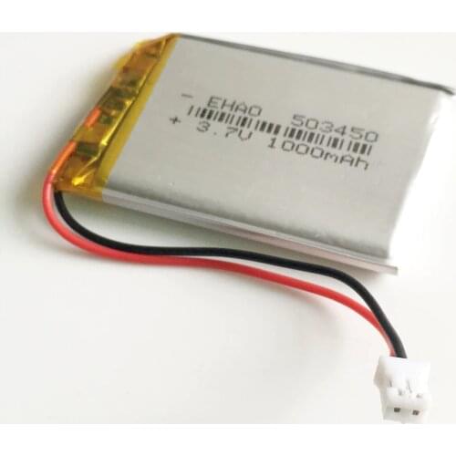 JST PH 2.0mm 2pin 3.7V 1000mAh Polymer Lithium Rechargeable Lipo battery 503450 053450 for smart phone DVD mp3 Led Lamp camera