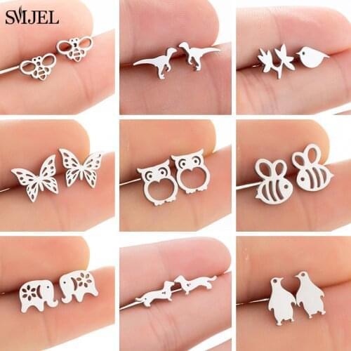 Cute Stainless Steel Animal Earrings for Women Children Jewelry Trendy Lovely Small Dog Paw Stud Earring Bee Girls Birthday Gift
