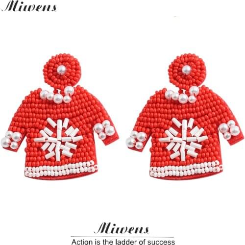 Miwens Christmas Handmade Beads Snowman Clothes Drop Earrings for Women Elegant Cookie Beaded Pendant Earring Coral Tassel Gifts