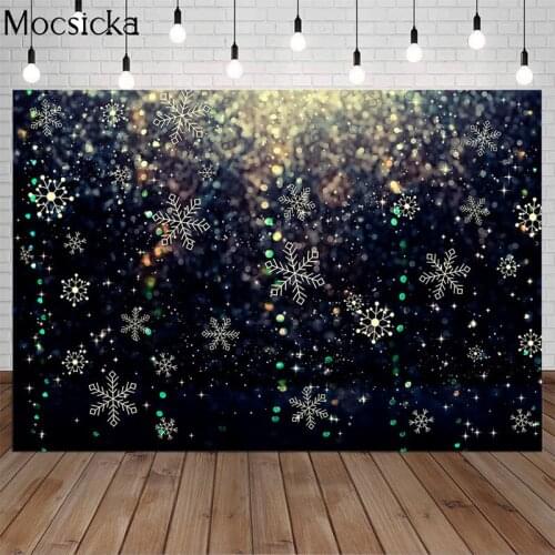 Mocsicka Christmas Photography Background Snowflake Black Backdrop Golden Flash Bokeh Children Portrait Decoration Props Studio