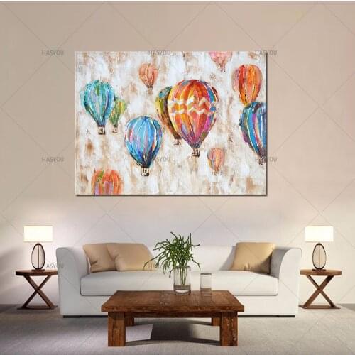 Fashion Modern home decorative handpainted oil painting landscape abstract wall art hot air balloon large long canvas picture