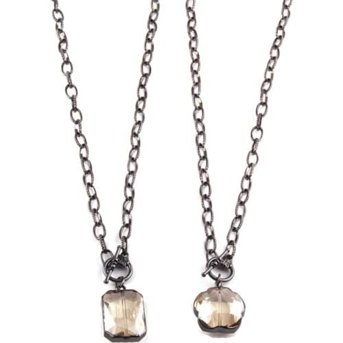 Fashion Bohemian Tribal Jewelry Hematite Chain Rectangle Crystal Pendant Chokers Necklace For Women