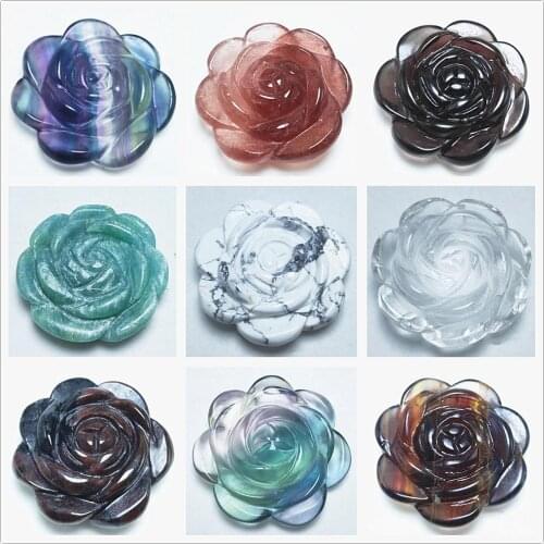 Natural crystal stone rose flowers Hand Carved All kinds of material quartz flower Reiki Healing love Gift 1pcs