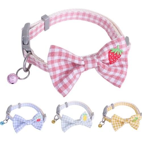 New Cat Collars Strawberry Print Bowknot Necklace Bulldog Chihuahua Bow Tie Puppy Small Dog Party Bandana Collar