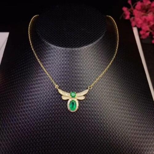 Natural emerald necklace 925 silver and silver 6/5000 Yellow gold High-end jewelry. Beautiful jewelry. Birthday gift