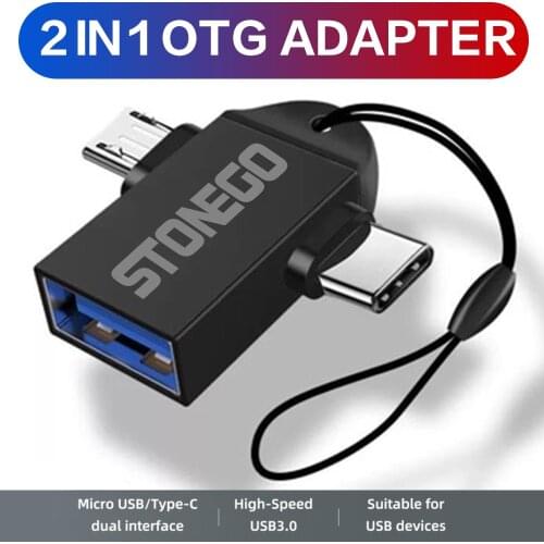 STONEGO 2 in 1 OTG Adapter, USB 3.0 Female To Micro USB Male and USB C Male Connector Aluminum Alloy on The Go Converter
