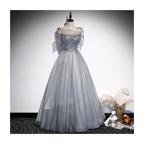 Luxury light grey beading ball gown princess/queen Medieval Victoria Ball stage performance/event/studio