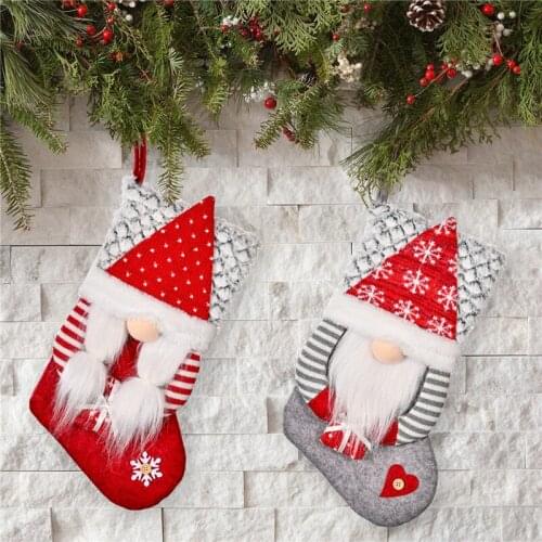 Merry Christmas Stocking Decoration with Hanging Rope, Faceless Family Holiday Plush Doll