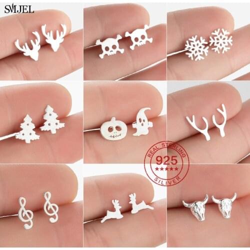 S925 Cartoon Animal Deer Stud Earrings Small Snowflake Earing for Women Child Christmas Gift silver-925-jewelry pendientes