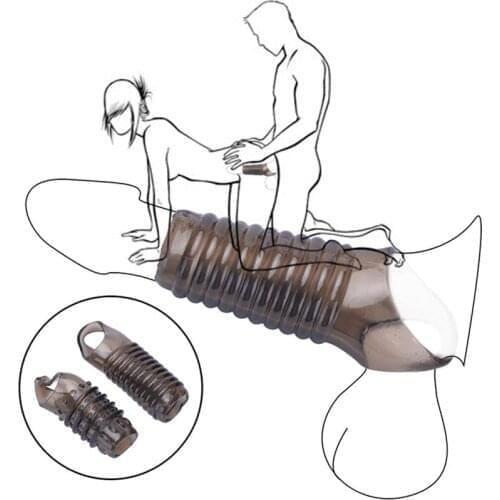 Silicone Reusable Penis Sleeve Strapon Delayed Ejaculation Chastity Device Lock Sperm Erection Sex Toys For Men Bondage Gear