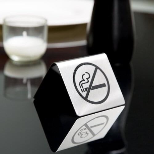 Stainless Steel "No Smoking" Symbol Tent Sign for Restaurant Hotel, 2 1/2" x 2"