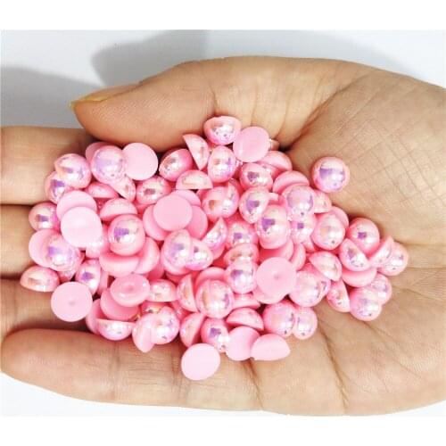 Deep pink AB Half Round Pearl Rhinestone Crystal Non Hotfix Flat Back Rhinestones Trim Accessories for Nail Art Rhinestones