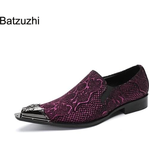 Batzuzhi Mens ShoesLuxury Handmade Pointed Metal Toe Leather Dress Shoes Men Slip-on Formal Business, Party and Wedding Oxford