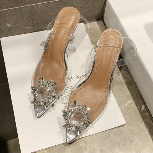 34-40 2020 Summer Women Elegant Pumps Sky High Heels Bling Crystal Shoes Woman Sexy Ladies Party Club Dress Transparent Slippers