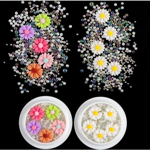 Resin Emulate Small Daisy Flower Nail Art Decorations Summer Japan Korea Pastoral Style Manicure Charms Design Nail Accessories