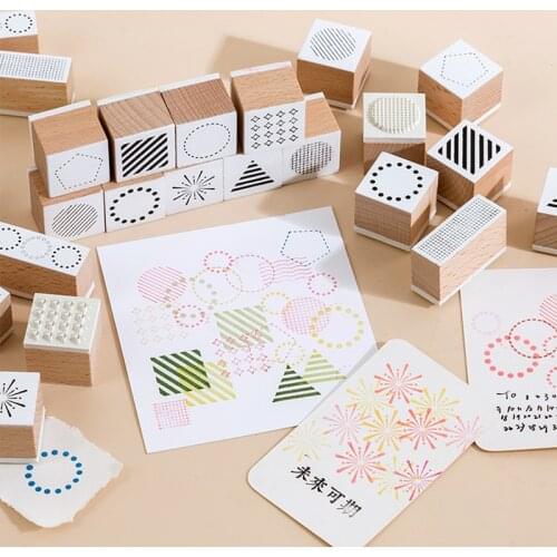 Vintage INS Style Geometric Pattern Plaid Stamp DIY Wooden Rubber Stamps For Scrapbooking Stationery Scrapbooking Standard Stamp