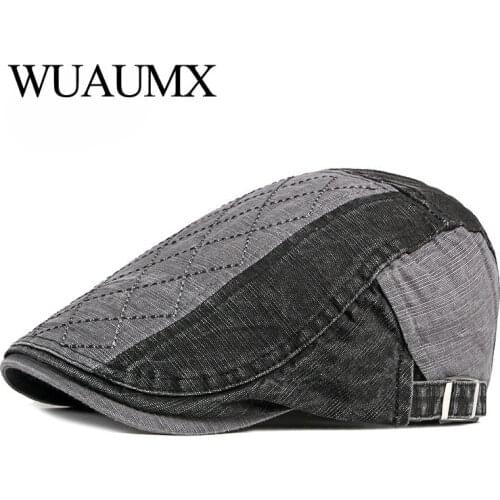 Wuaumx British Retro Spring Summer Berets Hat Men Visor Casual Newsboy Cap Washed Cotton Duckbill Hat Mens Berets casquette