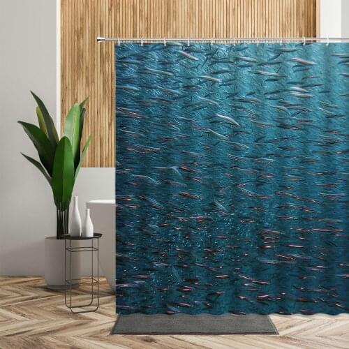 Fish Blue Sea Shower Curtains Set Marine Life Bathroom Decor Accessories Personality Waterproof Fabric 3D Bath Curtain And Hooks
