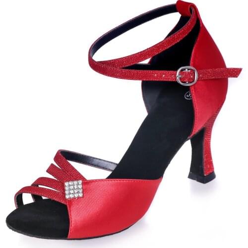 2020 High Heels Satin Women Ballroom Dance shoes Open Toe Ankle Buckle Strap Latin Salsa Performance Dance Dress Sandals