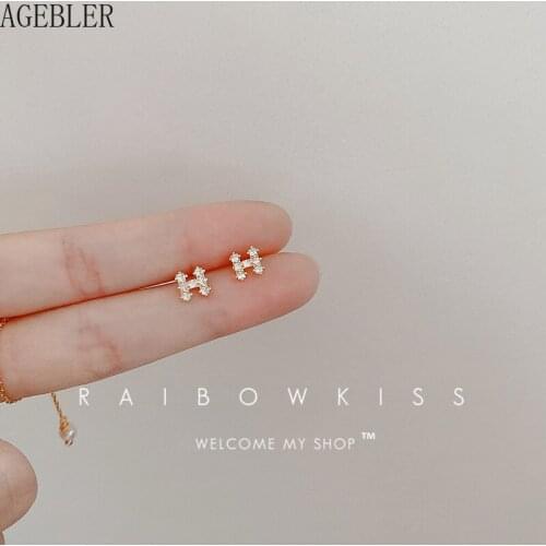 S925 Silver Needle H Letter Womens Fashion Zircon Stud Earrings Korean Style Small Earrings Simple Gift Jewelry Gold Color