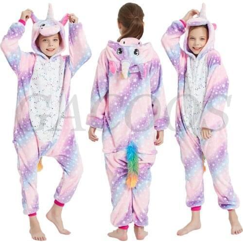 Winter Flannel Warm Unicorn Pajamas Kigurumi Hooded Animal Sleepwear Cartoon Boys Pyjamas Kids Teens Party Clothes For 14 16 18Y