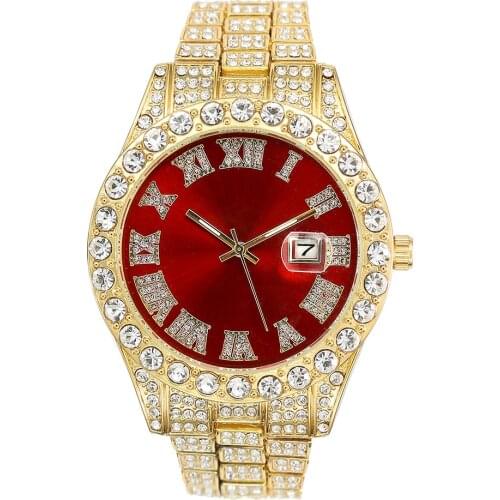 2021 Iced Out Baby Pink Women Watches Bling Watch with Purple Dial Bling Bling Hip Hop Watches