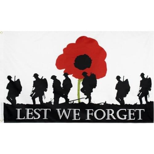 3x5 Feet LEST WE FORGET Flag ANZAC Poppy Remembrance Day Flag with 2 Brass Grommets
