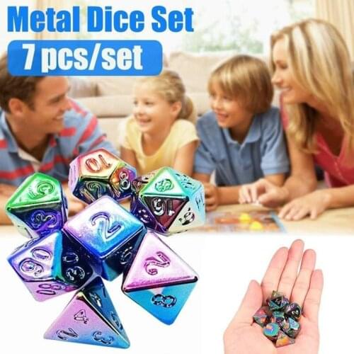 7pcs Multi-sided Metal Dice Interesting Board Game Toys Metal Dice 7-color Dice Set Rainbow Dice Role Playing Games Toys