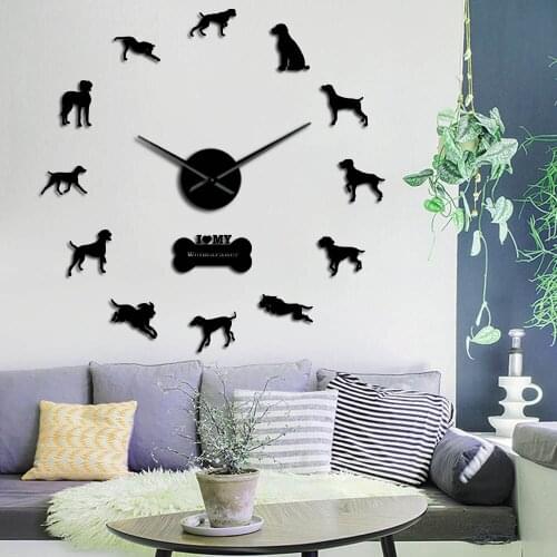 Weimaraner Vorstehhund DIY Large Silent Quartz Frameless Wall Clock Dog Breed Grey Ghost Home Decor Weim Wall Art Hanging Watch