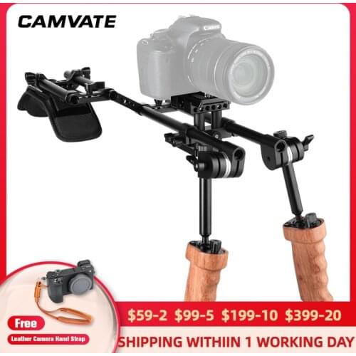 CAMVATE DSLR Camera Wooden Hand grip With Built-in Ball Head Connection & 15mm Single Rod Clamp Adapter For Camera Cage Kit New