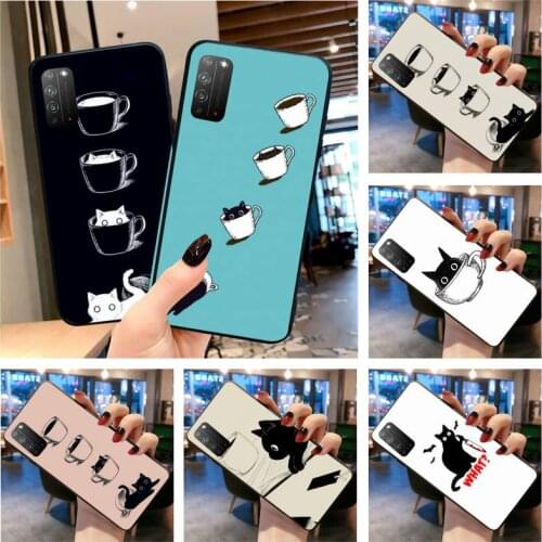 Coffee Cup And Cat Phone Case for Huawei Honor 30 20 10 9 8 8x 8c v30 Lite view 7A pro