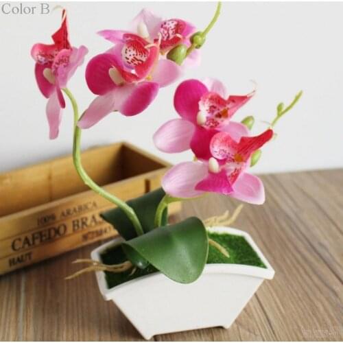 Artificial Butterfly Orchid Potted plants silk Decorative Flower with Plastic pots for Home Balcony Decoration vase set