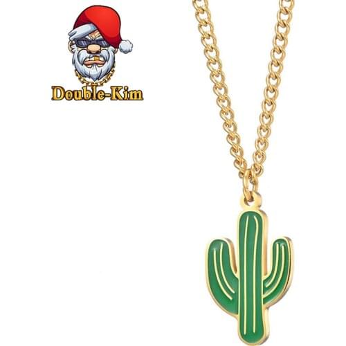 Classic Cactus Pendant Necklace Men Hiphop Street Culture Titanium Stainless Steel Fashion Trendy Chain Necklace Man Jewelry
