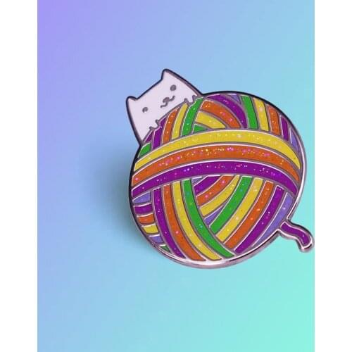 Yarn Ball Kitty Pin Rainbow Candy Version Kawaii Knitting Little cat has found her new favorite toy: a giant glitter yarn ball