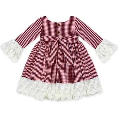 British Style Plaid Lace Girls Dresses Fashion Spring Autumn Dress Skirt Clothes Cartoon Cute Gifts For Children