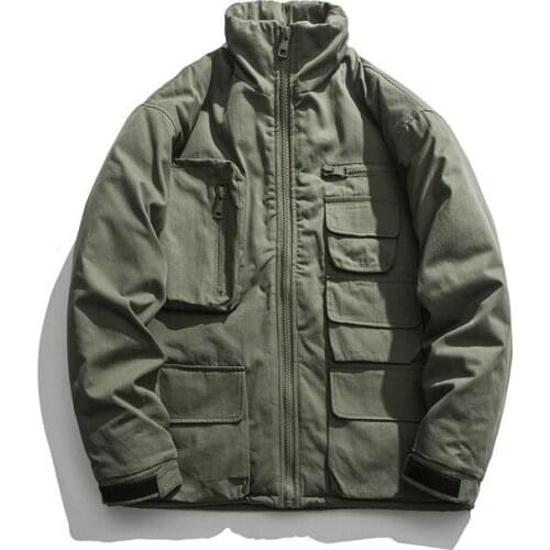 Winter Tooling Cotton Clothing American Leisure Solid Color Multi Pocket Coat Mens Outdoors Hiking Trekking Labor Cargo Jacket