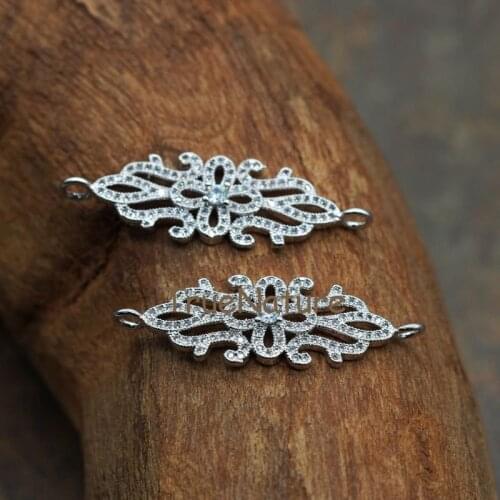 White Hollow Flower Copper Connectors Wholesale Zircon Pave Pendant Charm For Necklace In 14*43 mm PC5656