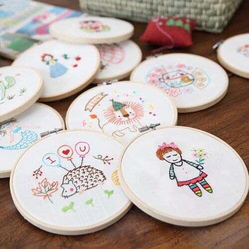 Cartoon DIY Easy Embroidery Kit with Hoop For Beginner Needlework Kits Cross Stitch Craft Sewing Supplies Home Wall Home Decor