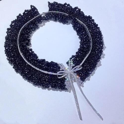 Silver bowknot black spinel round faceted chocker necklace 42-43cm ALL HANDMAKE wholesale beads nature FPPJ woman wedding 2019