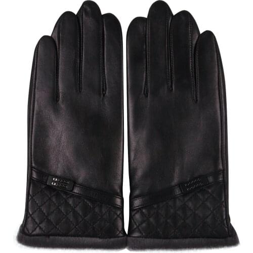 Sheepskin Gloves Male Winter Keep Warm Plush Lined Thicken Driving Touchscreen Genuine Leather Gloves Man M18009NC