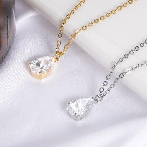 Water Drop Zircon Necklace Luxury Female White Crystal Pendant Necklace Gold Silver Color Wedding Necklaces For Women Jewelry