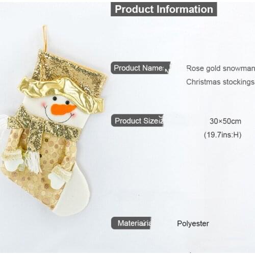 Xmas Decor Candy Bag Gold Christmas Stockings Santa Claus Sock Gift Candy Bag Deer Pocket