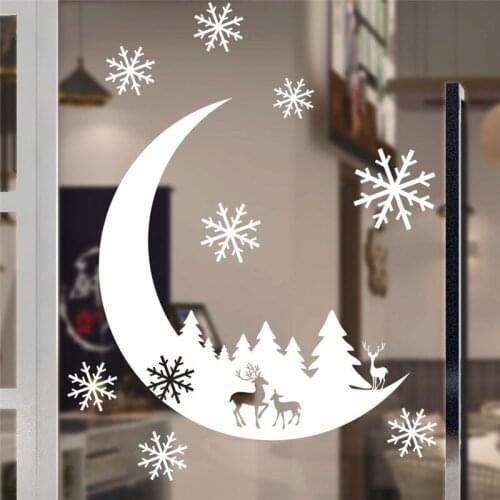 Christmas Decoration Snowflake Smile Lucky Deer Store Window Wall Stickers Decals Decor Mural New Year Decoration