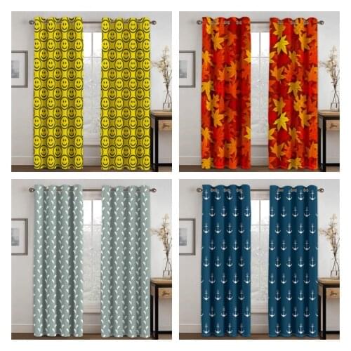 Living Room Shading 90% Decorative Curtain, Smiley Maple Leaf Pattern, Home Textile Decoration, Bedroom Perforated Curtains