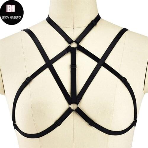 Women Black Tops Harness Bra Strap Body Harness belt Sexy Punk Goth festival Pole Dance Rave Wear Halloween Bondage Lingerie
